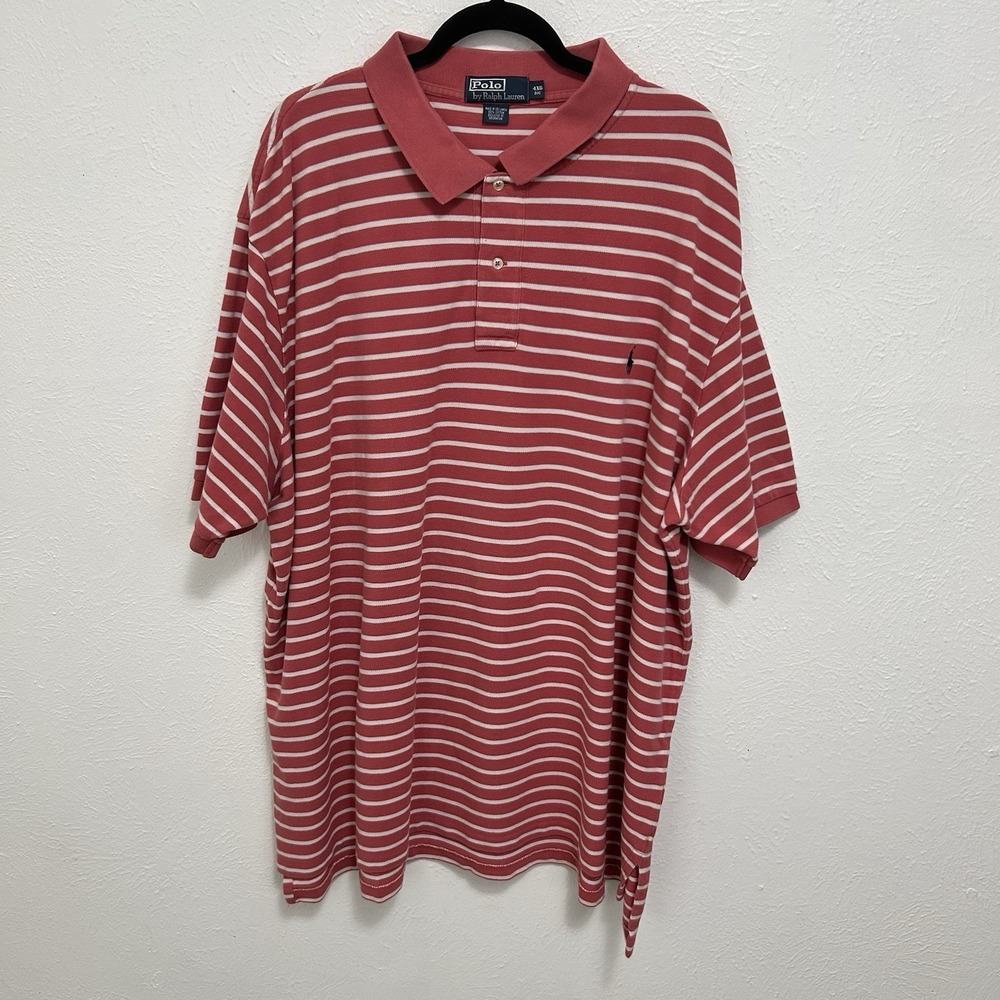 VTG Polo Ralph Lauren Shirt Men's Short Sleeve Pink White Striped Sz 4XB Preppy